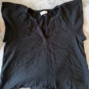 Madewell Black Gauze Split-Neck Short Sleeve Top and shorts set